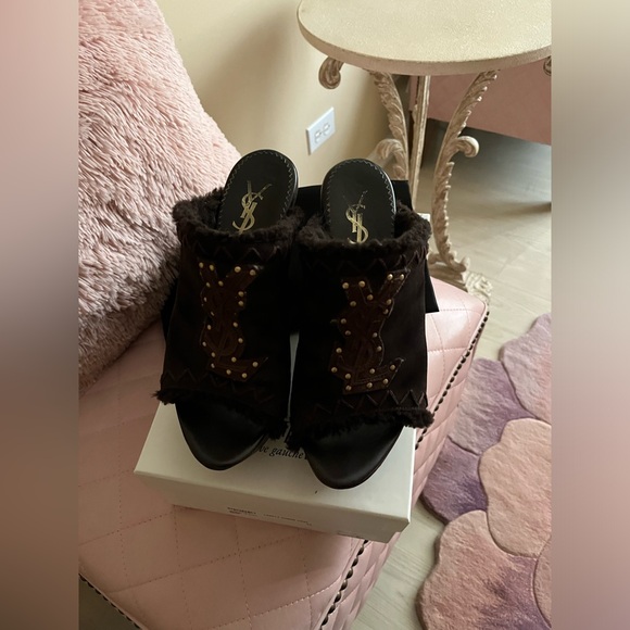 Yves Saint Laurent Shearling & Swede Wooden Vintage Clog🤎 - Picture 4 of 13